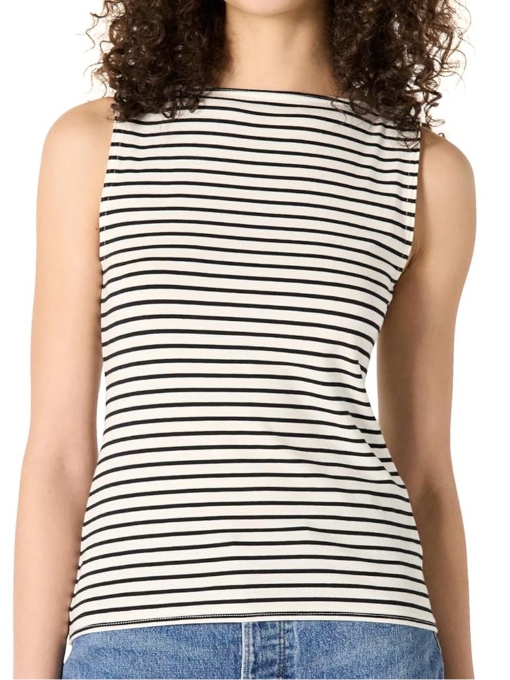 Boat Neck Slim Fit Cotton Blend Tank Top Striped Womens Size Medium (6-8)